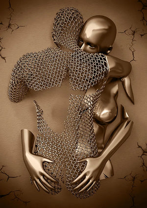 affiche couple amour câlin baiser décoration murale paillettes argentées