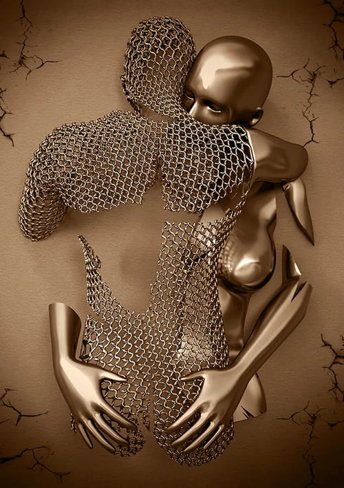 Couple hug love kiss silver glitter wall art poster
