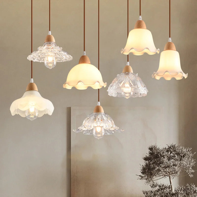 Modern nordic LED pendant chandelier in wood and glass