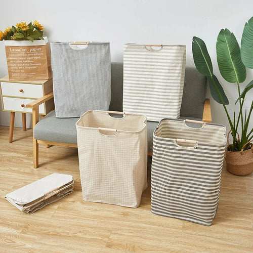 foldable storage basket for dirty laundry with handle - vue 3 sur 12