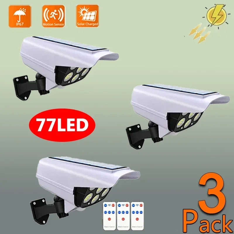 Outdoor solar security light motion sensor floodlight 77LED waterproof