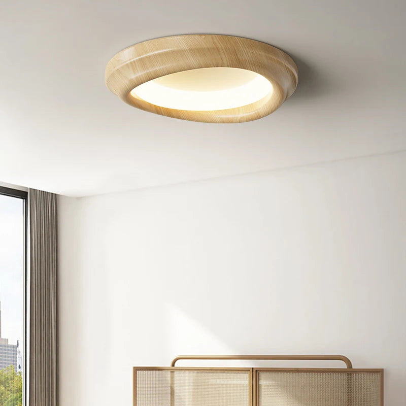 Modern recessed LED ceiling light with walnut effect and full spectrum