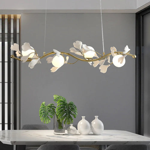 Modern LED chandelier with elegant ginkgo leaf petal design - vue 4 sur 9