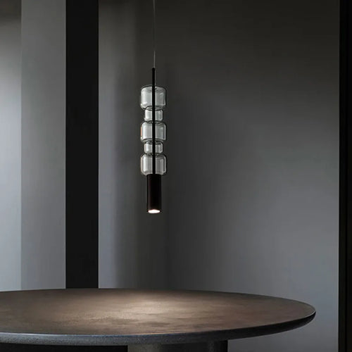 Modern clear glass pendant light with gold and black metal - vue 3 sur 8