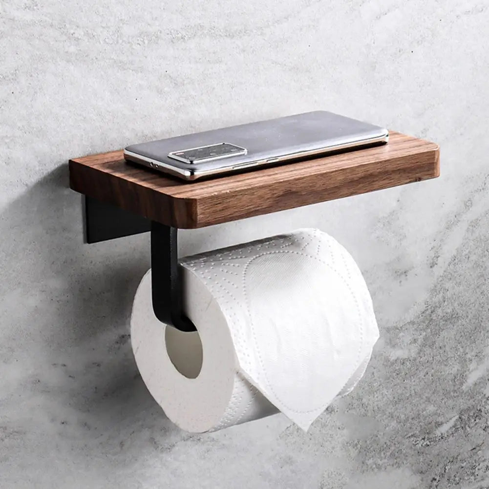 wooden tissue holder with shelf for bathroom - vue 3 sur 8