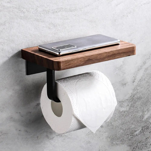 wooden tissue holder with shelf for bathroom - vue 3 sur 8