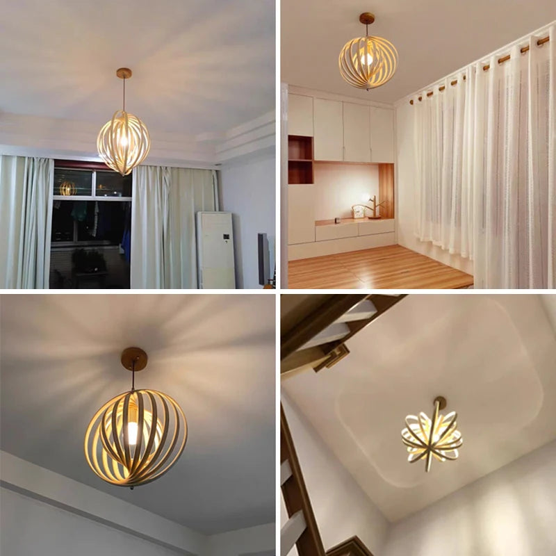 Nordic design wooden pendant light for restaurant - vue 5 sur 12