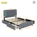 Upholstery bed, 140x200cm, bed with slatted frame (without mattress), remote control room light, bed with four drawers, adjustable