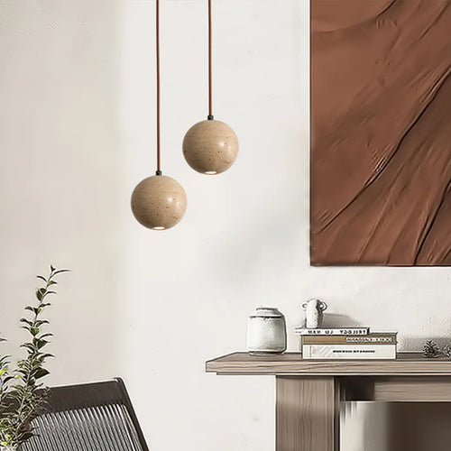 Retro natural stone pendant light with white glass shade - vue 3 sur 8