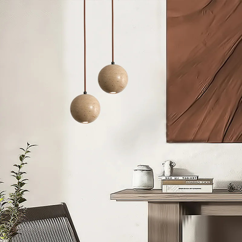 Retro natural stone pendant light with white glass shade