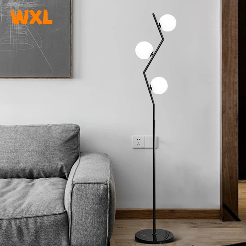 Modern nordic LED floor lamp in iron and glass for interior decoration