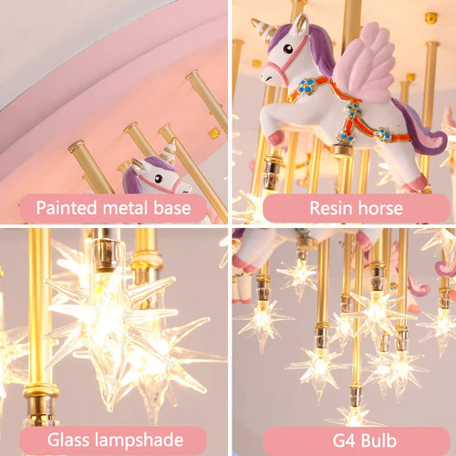 Cute resin horse and paper crane LED children's ceiling light - vue 7 sur 9