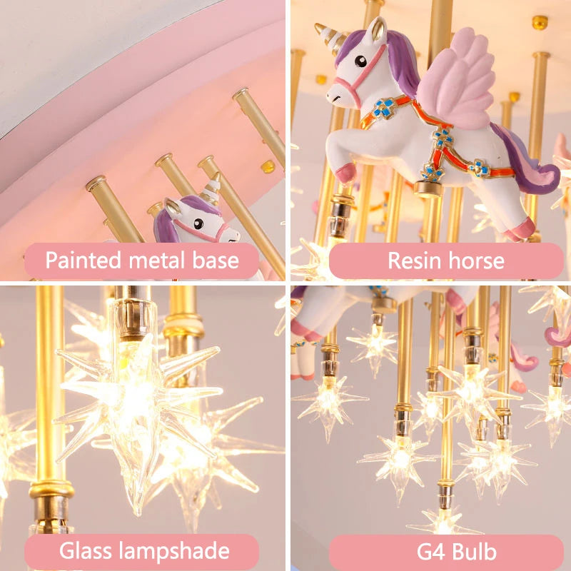 Cute resin horse and paper crane LED children's ceiling light - vue 6 sur 9