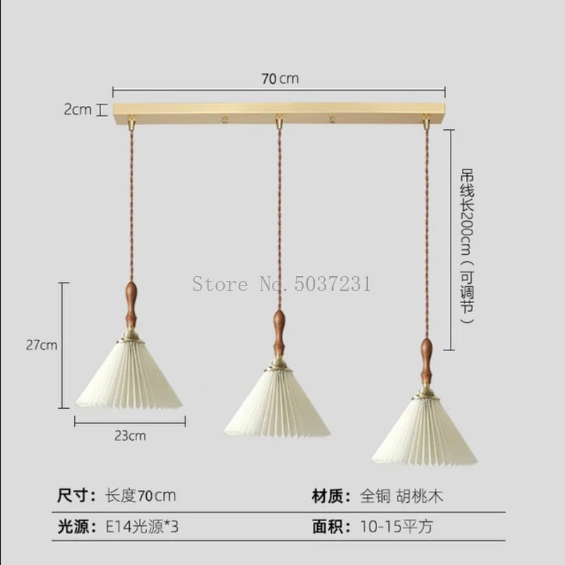 Retro Japanese pleated chandelier in Nordic walnut for indoor use