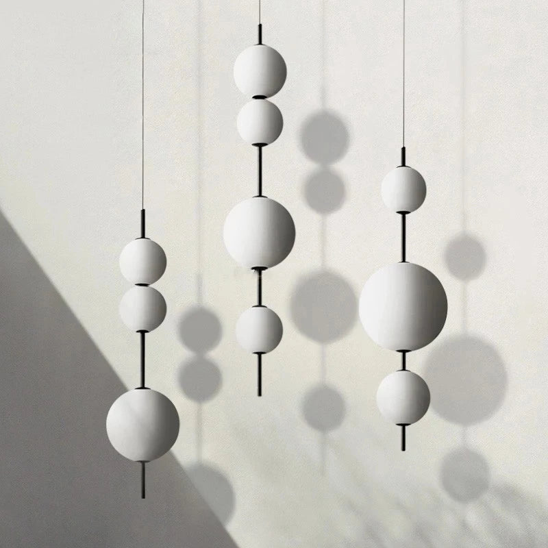 2024 LED White Glass Beads Pendant Chandelier Cafe Bar Bedroom Kitchen Round Ball Hanging Lighting Fixture Home Decor