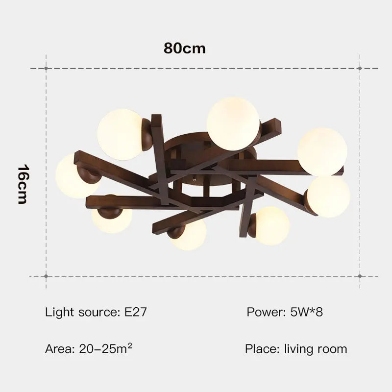 Nordic style wooden and milky glass ceiling light for interior decoration - vue 5 sur 13