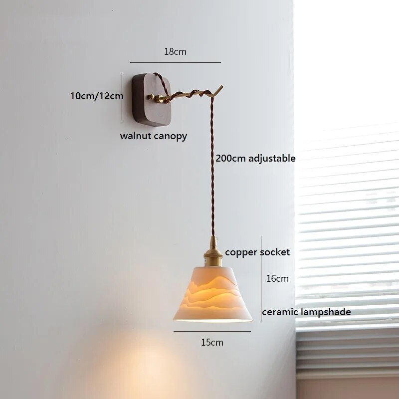 Modern walnut and copper LED wall light plug-in - vue 22 sur 23