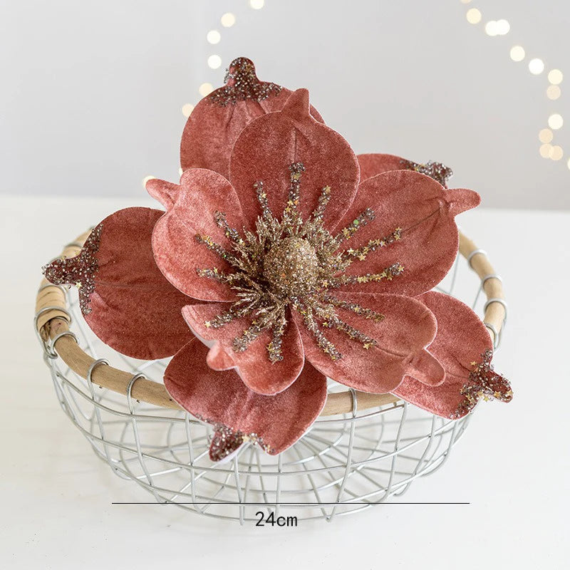 Artificial glitter Christmas flower for tree decorations 1 piece - vue 10 sur 12