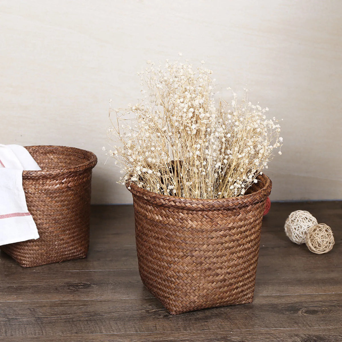 woven rattan basket for various storage and organization