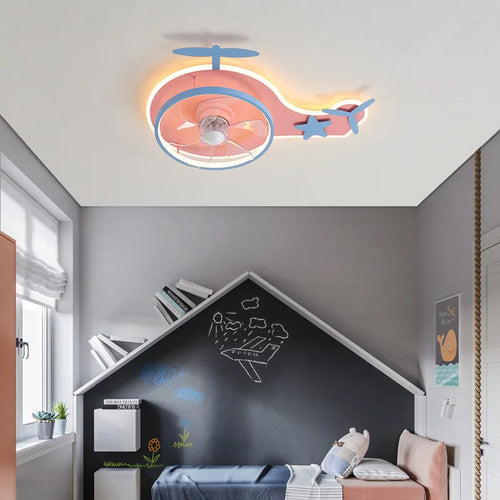 Nordic LED ceiling light with fan adjustable airplane child remote control - vue 5 sur 8