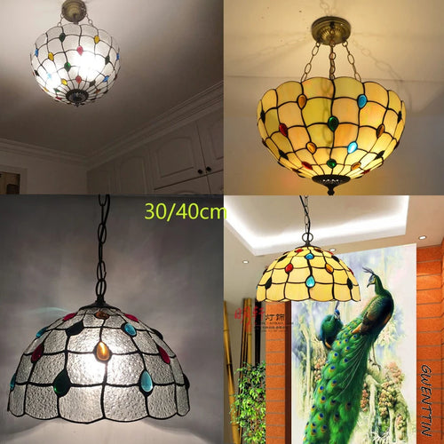 Tiffany stained glass pteris pendant light decorative indoor fixture - vue 6 sur 9