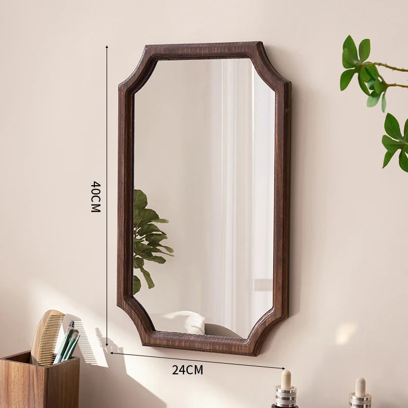 vintage solid wood mirror waterproof makeup mirror wall mounted rustproof