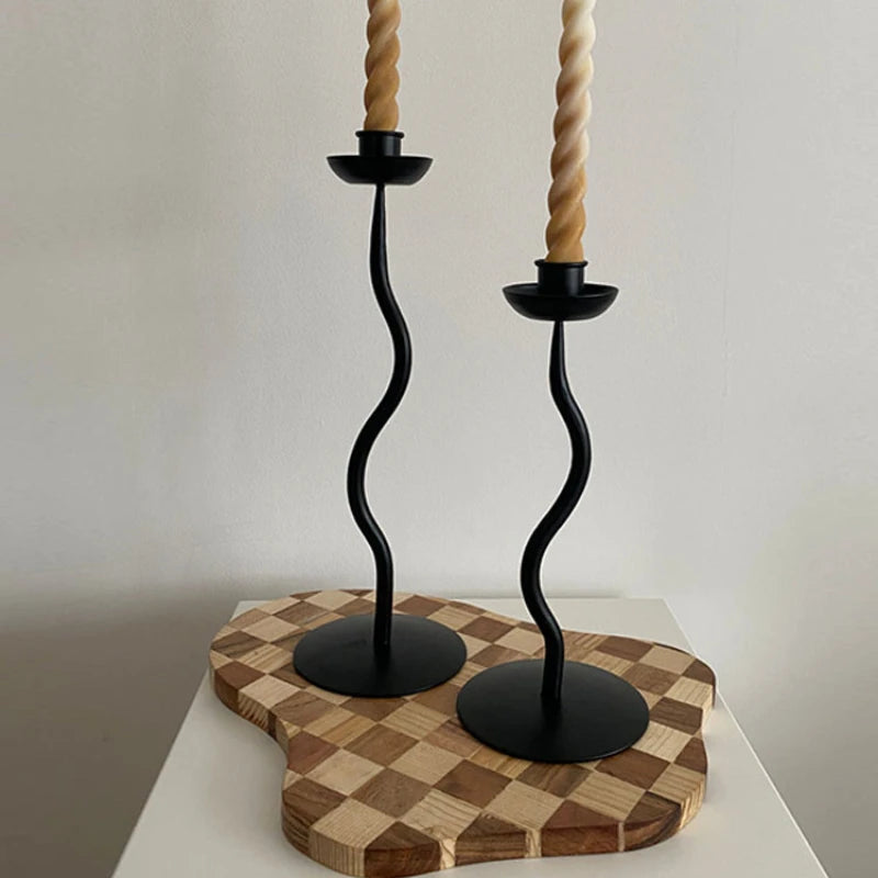 Set of 2 vintage black metal candle holders for home decoration