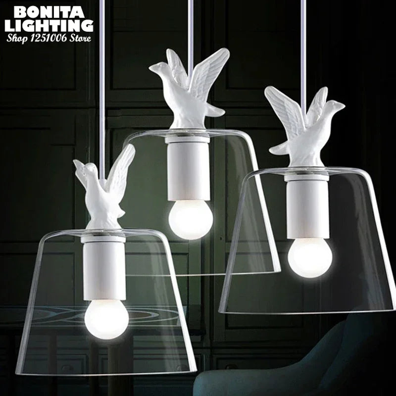 Vintage glass and resin pendant light duckling nature style