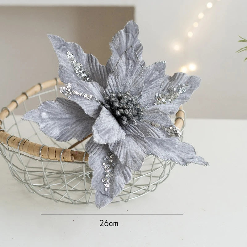 Artificial Christmas flower in glitter velvet festive decoration for home - vue 11 sur 12