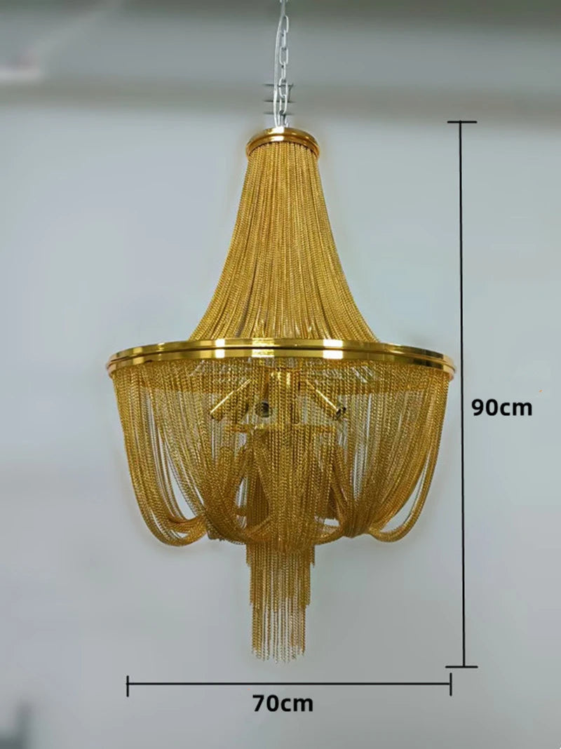 Modern gold aluminium tassel chandelier with decorative chain - vue 10 sur 12