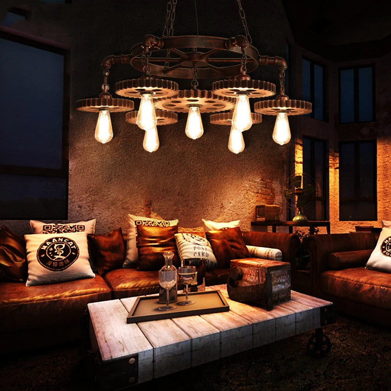 Vintage wrought iron chandelier for rustic industrial decor