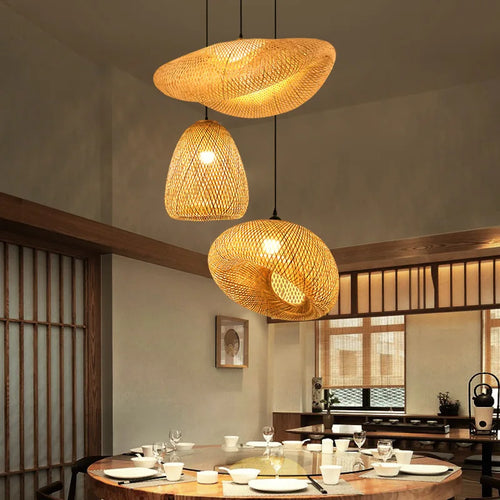 Handmade Chinese style bamboo chandelier with vintage pastoral weaving - vue 3 sur 30