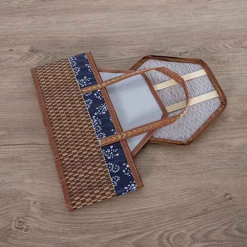 eco-friendly and foldable woven bamboo picnic basket - vue 2 sur 8