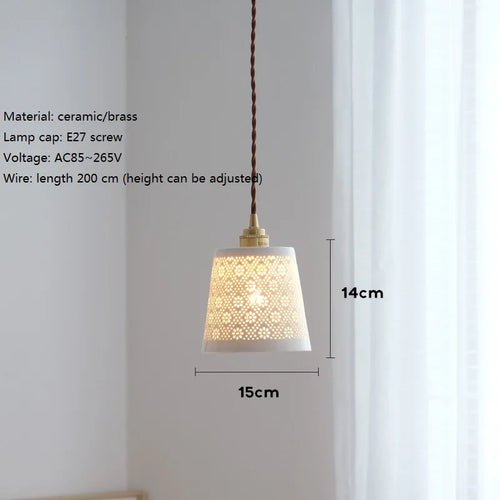 Nordic design decorative LED pendant light in copper and ceramic - vue 3 sur 6