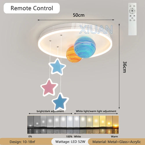 Creative nursery chandelier with colourful glass planets and stars - vue 8 sur 7