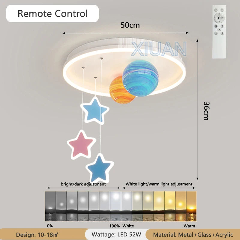 Creative nursery chandelier with colourful glass planets and stars - vue 7 sur 7