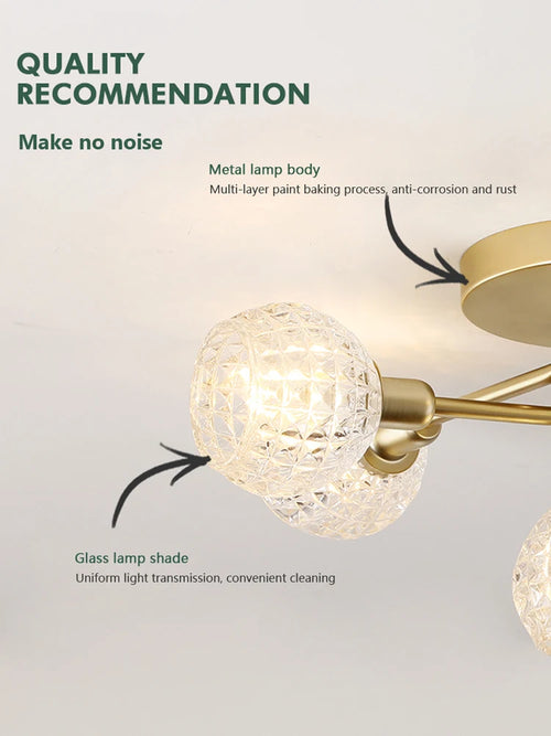 Modern glass ceiling light with round gold wave shade - vue 6 sur 8