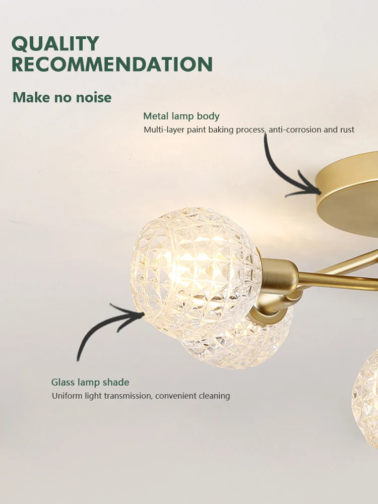 Modern glass ceiling light with round gold wave shade - vue 5 sur 8
