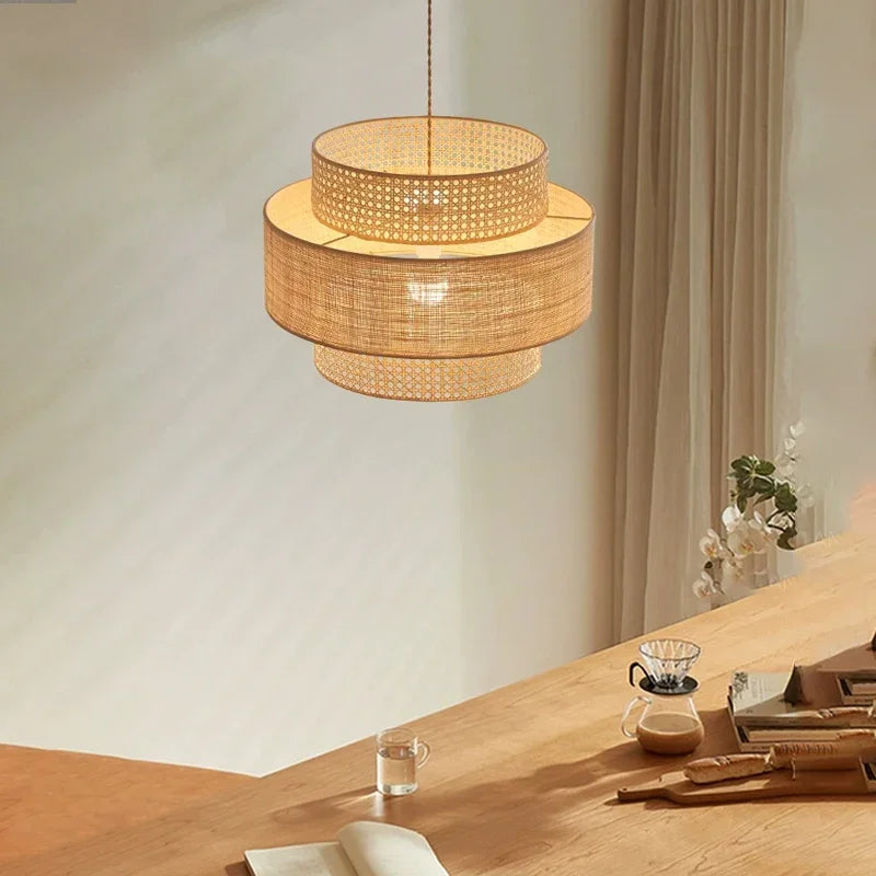 Wabi sabi rattan LED chandelier for indoor decoration
