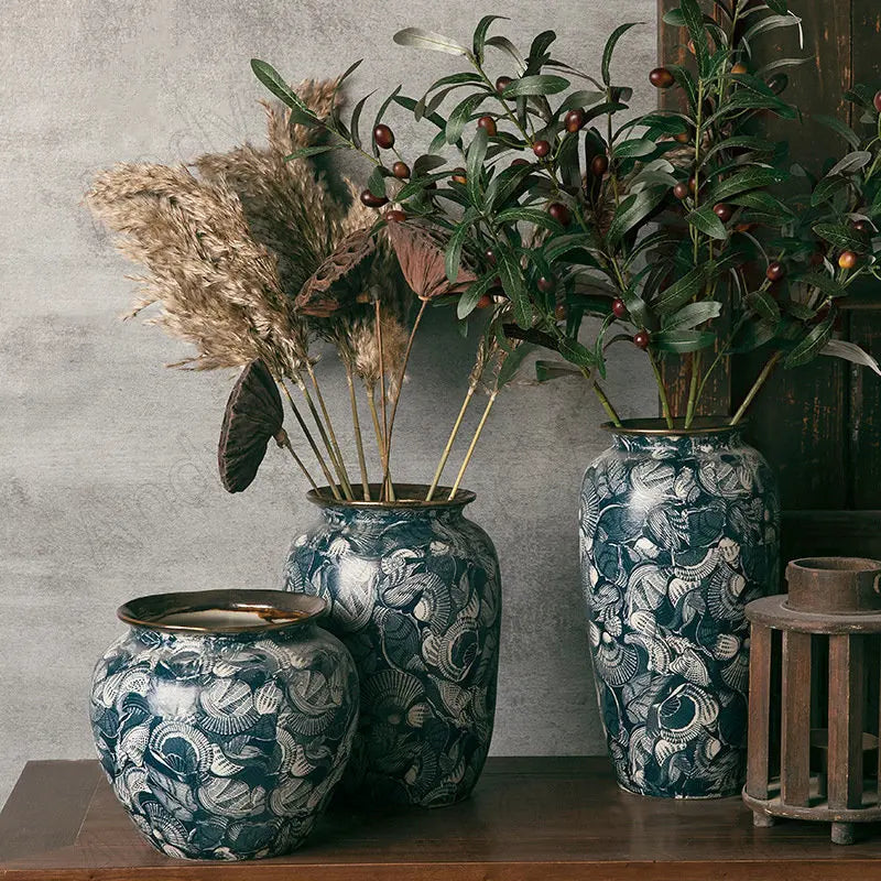 vase rétro en céramique fait main avec dorure décorative - vue 3 sur 9