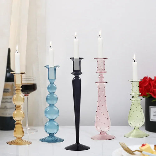 Retro glass candle holder for home and wedding decor - vue 4 sur 9