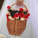 foldable wicker picnic basket with flowers
