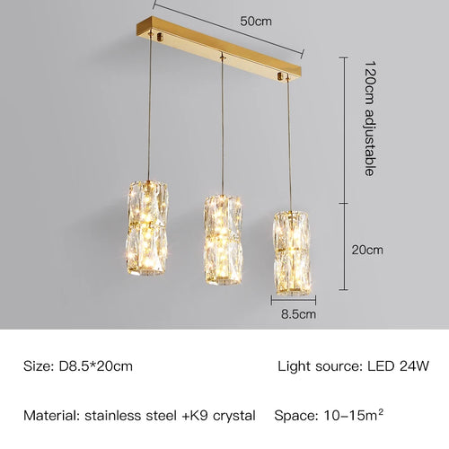 Modern Nordic pendant light in stainless steel and decorative crystal - vue 15 sur 18