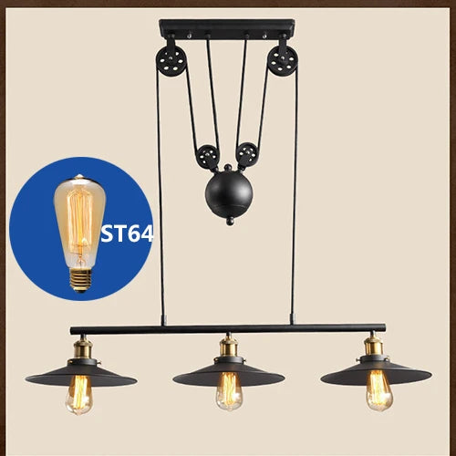 Vintage industrial 3-head iron pulley pendant light