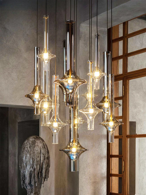 Italian designer chandelier in glass and bamboo for restaurants and shops - vue 2 sur 11