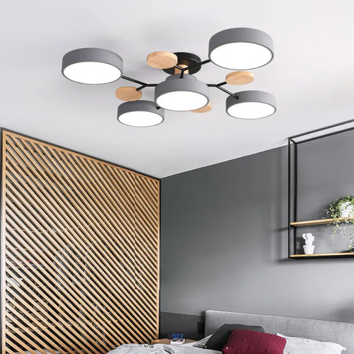 Nordic style wooden LED ceiling chandelier for multiple rooms - vue 5 sur 22