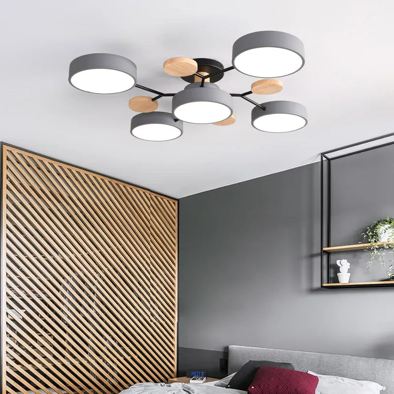 Nordic style wooden LED ceiling chandelier for multiple rooms - vue 4 sur 22