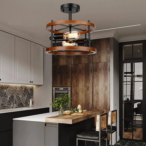 Retro industrial two-light ceiling lamp for indoor use - vue 6 sur 11