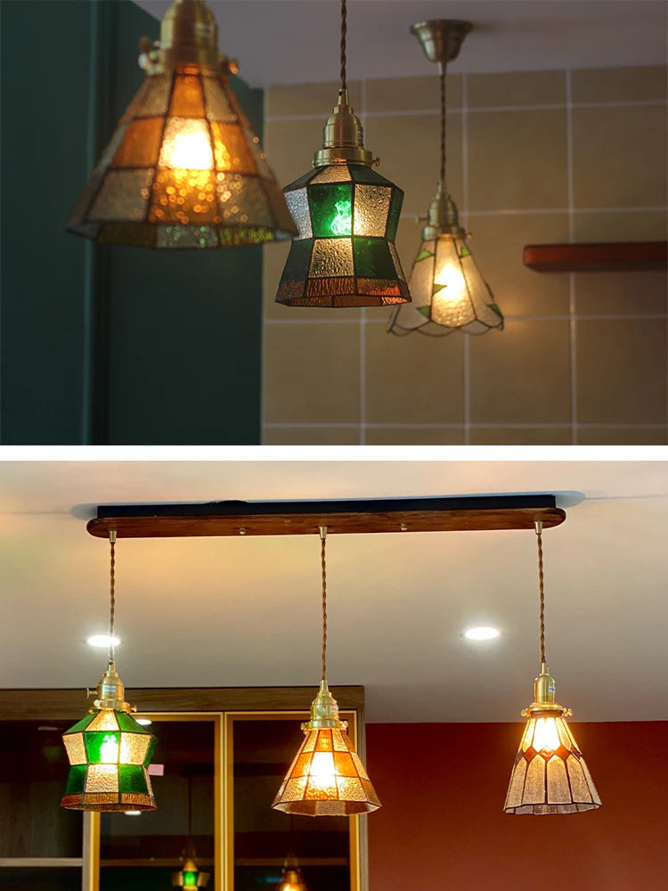 Japanese vintage wood and brass pendant light for interior decoration