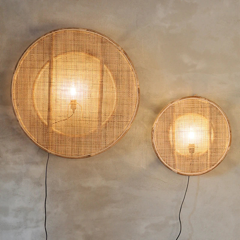 Rattan and Japanese bamboo wood wall lamp - vue 5 sur 8
